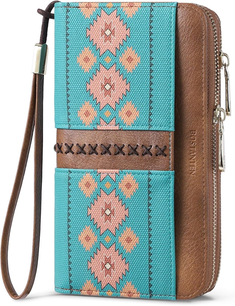 Bostanten Wallets for Women Leather RFID Double Zipper Around Credit Card Holder Large Capacity Wristlet Clutch Wallet - Image 1
